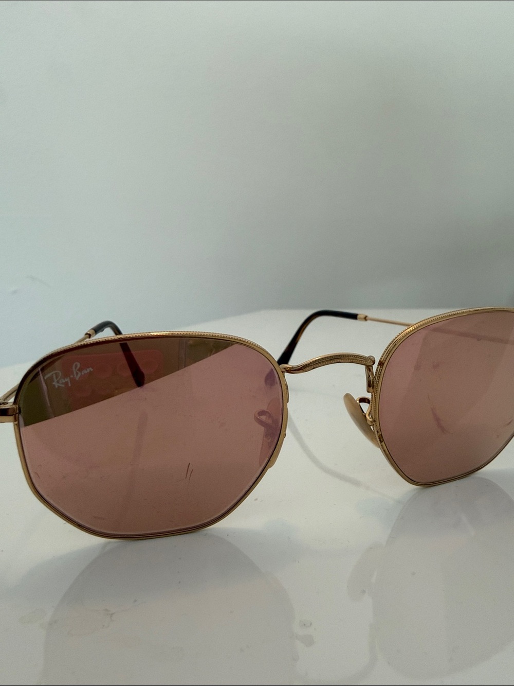 Ray-Ban Gold Frame Sunglasses with Rose Tinted Lenses